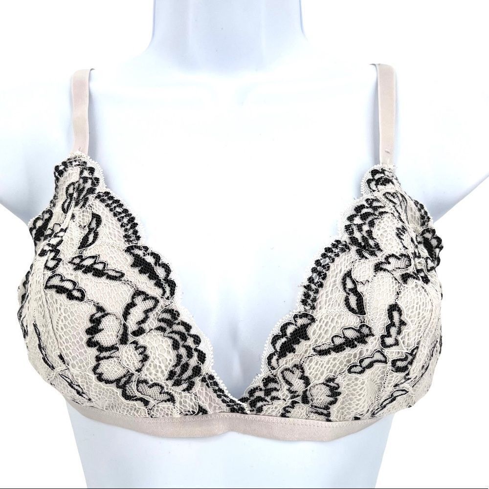 La Senza Gray & Black Lace Large no wire lightly lined